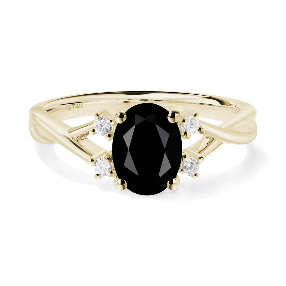 Oval Black Spinel Wedding Ring Set - LUO Jewelry #metal_14k yellow gold