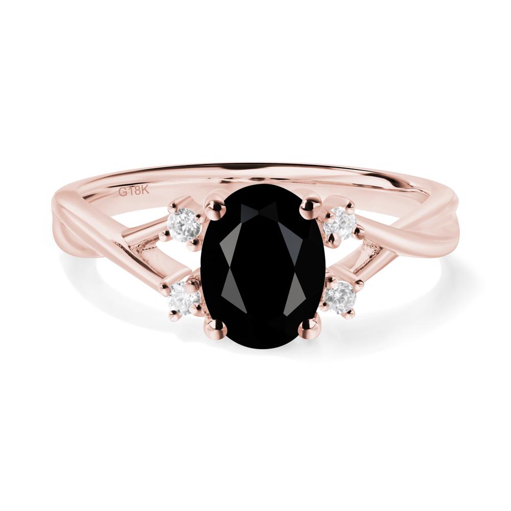 Oval Black Spinel Wedding Ring Set - LUO Jewelry #metal_18k rose gold