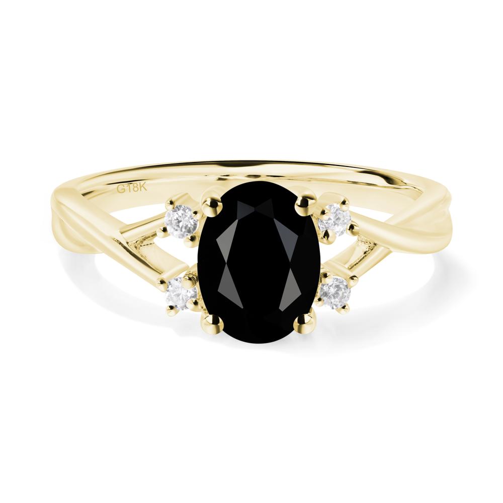 Oval Black Spinel Wedding Ring Set - LUO Jewelry #metal_18k yellow gold