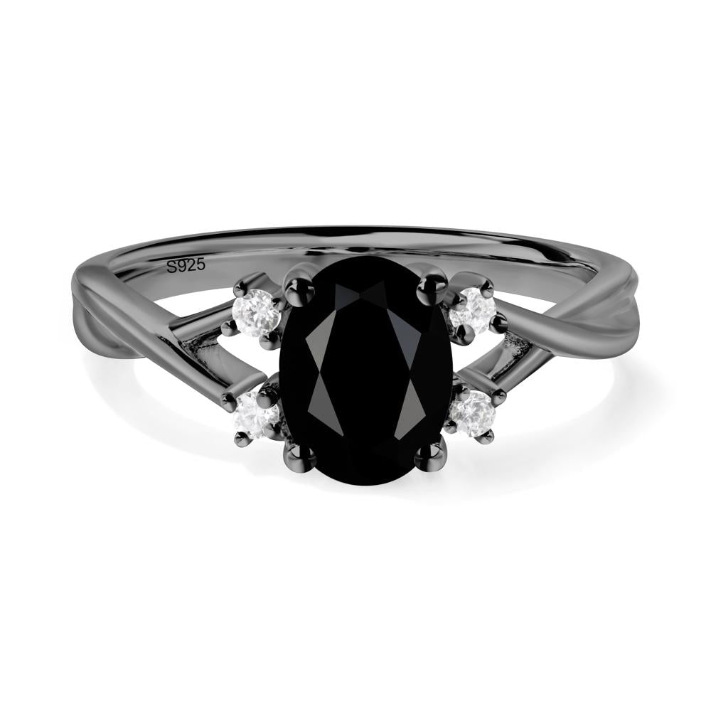 Oval Black Spinel Wedding Ring Set - LUO Jewelry #metal_black finish sterling silver