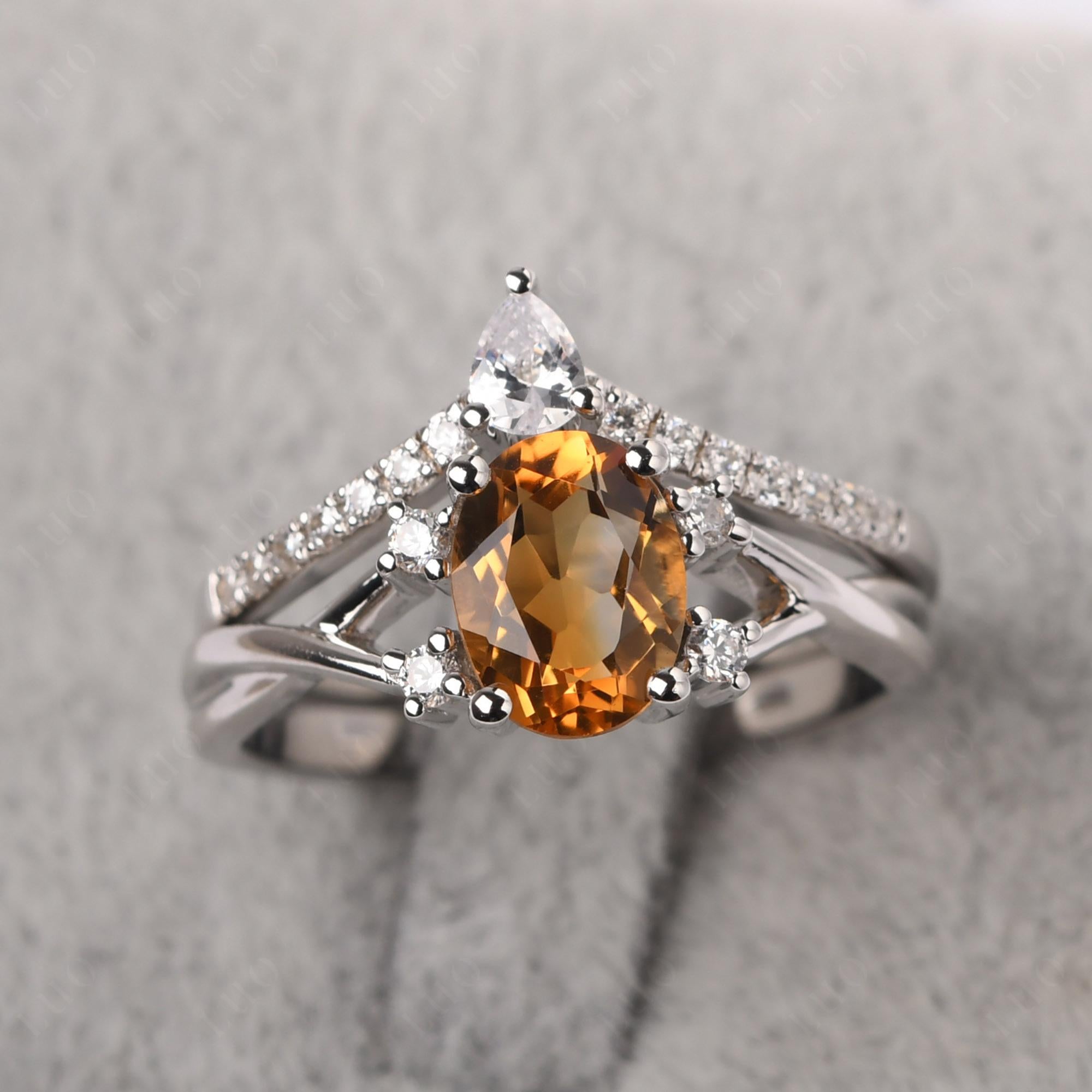 Citrine Oval Engagement Ring with Wedding Band - LUO Jewelry 