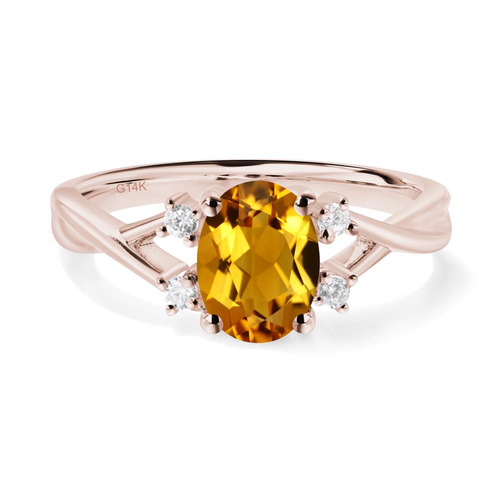 Citrine Oval Engagement Ring with Wedding Band - LUO Jewelry #metal_14k rose gold