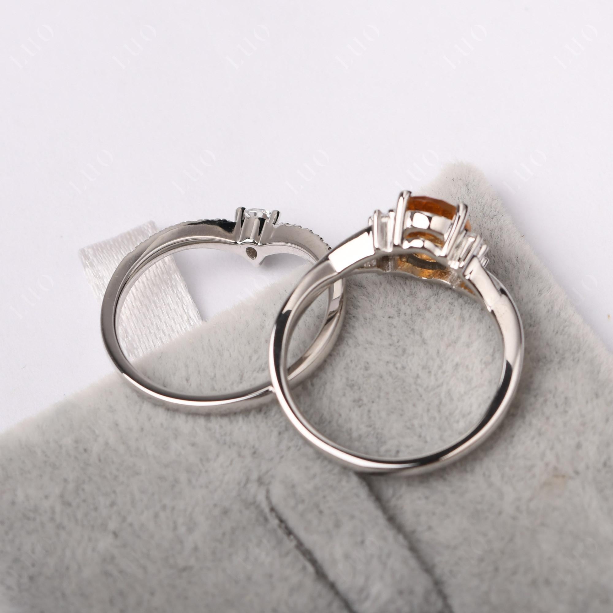 Citrine Oval Engagement Ring with Wedding Band - LUO Jewelry 