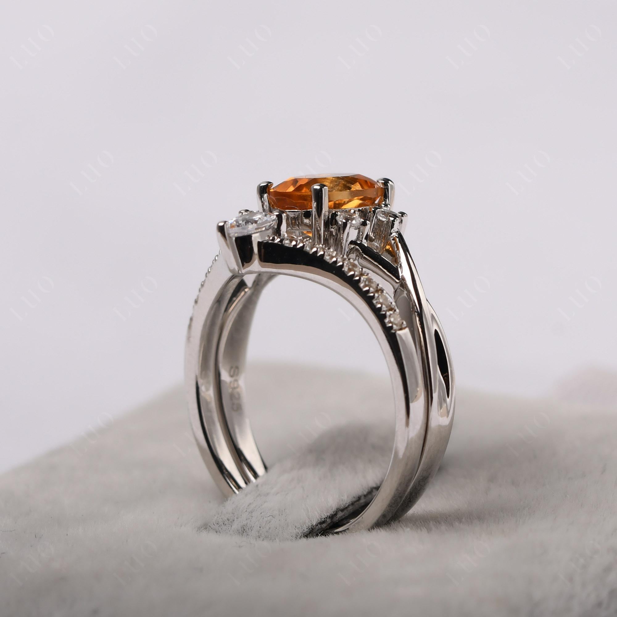 Citrine Oval Engagement Ring with Wedding Band - LUO Jewelry 