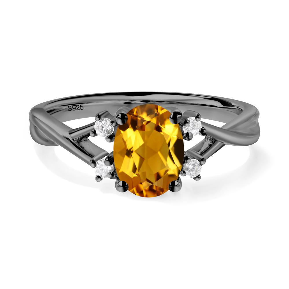 Citrine Oval Engagement Ring with Wedding Band - LUO Jewelry #metal_black finish sterling silver