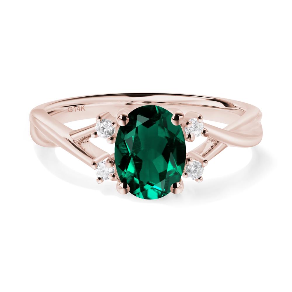 Oval Emerald Wedding Ring Set - LUO Jewelry #metal_14k rose gold