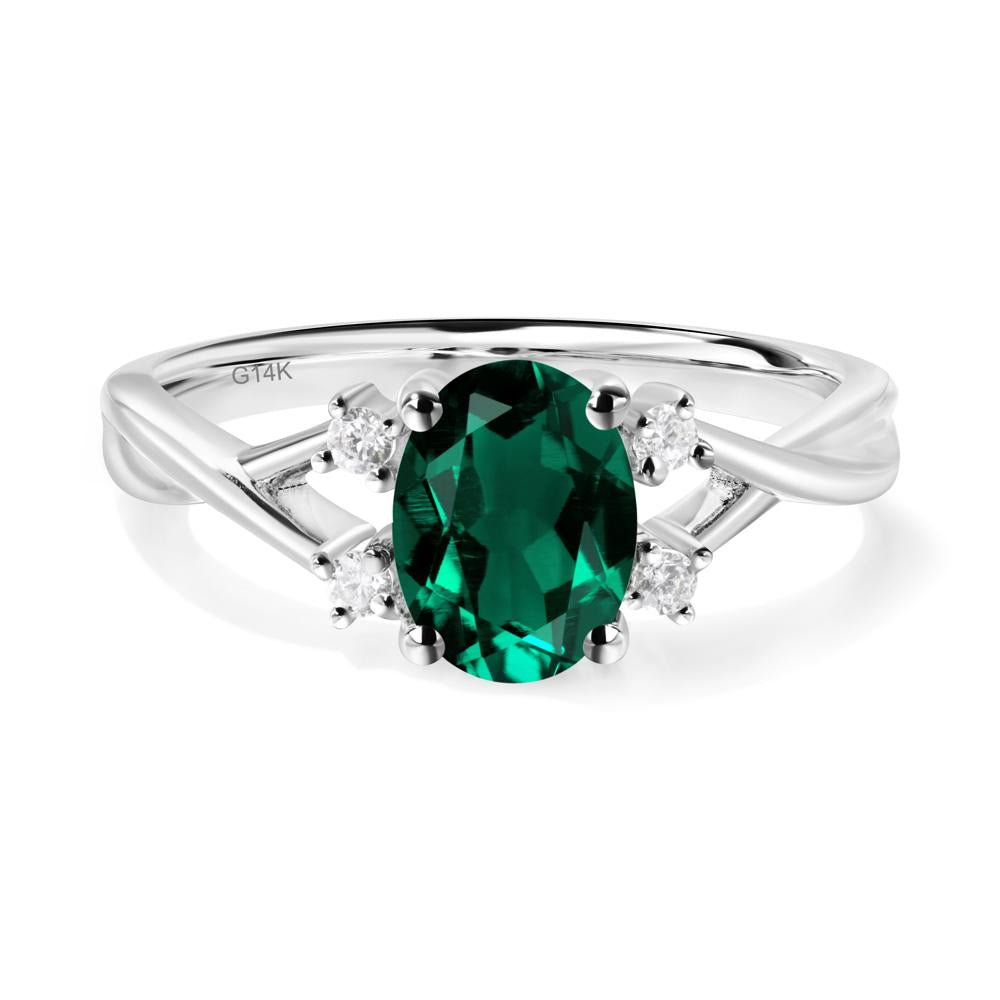 Oval Emerald Wedding Ring Set - LUO Jewelry #metal_14k white gold