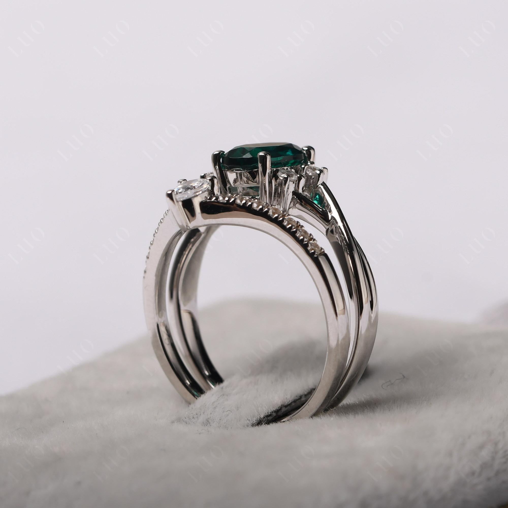 Oval Emerald Wedding Ring Set - LUO Jewelry 