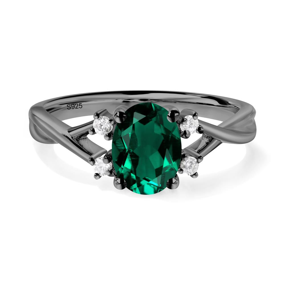 Oval Emerald Wedding Ring Set - LUO Jewelry #metal_black finish sterling silver