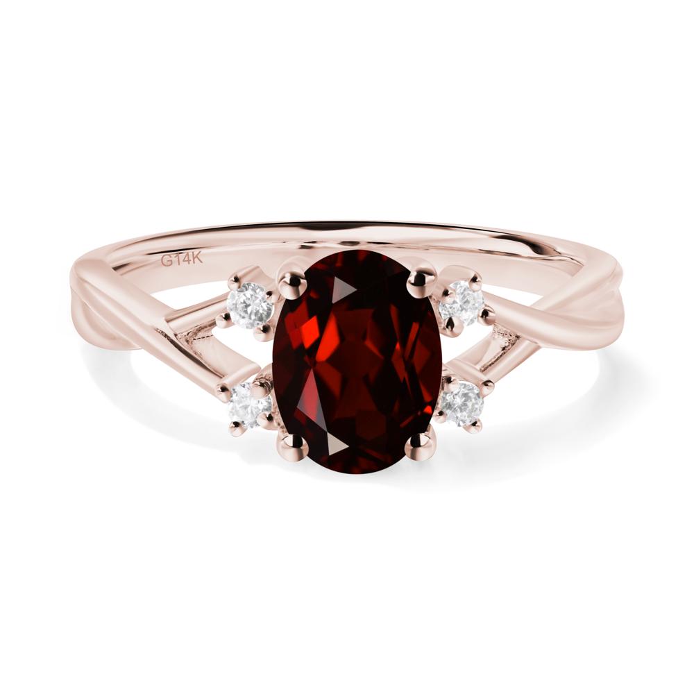 Garnet Oval Engagement Ring with Wedding Band - LUO Jewelry #metal_14k rose gold