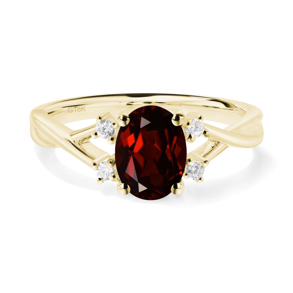 Garnet Oval Engagement Ring with Wedding Band - LUO Jewelry #metal_18k yellow gold