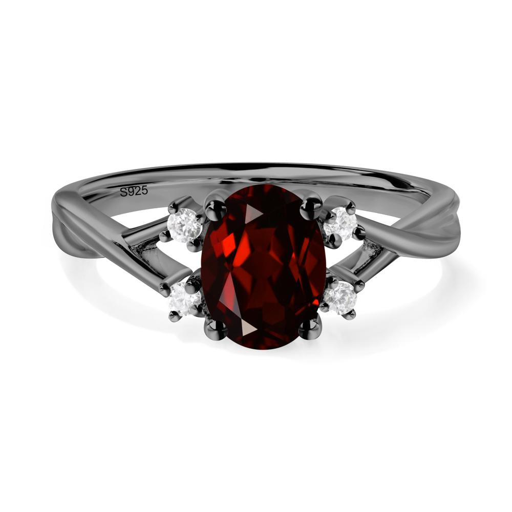 Garnet Oval Engagement Ring with Wedding Band - LUO Jewelry #metal_black finish sterling silver