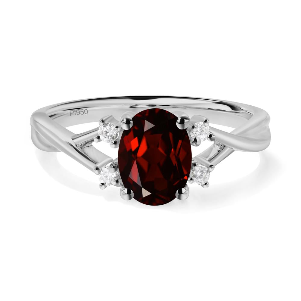 Garnet Oval Engagement Ring with Wedding Band - LUO Jewelry #metal_platinum