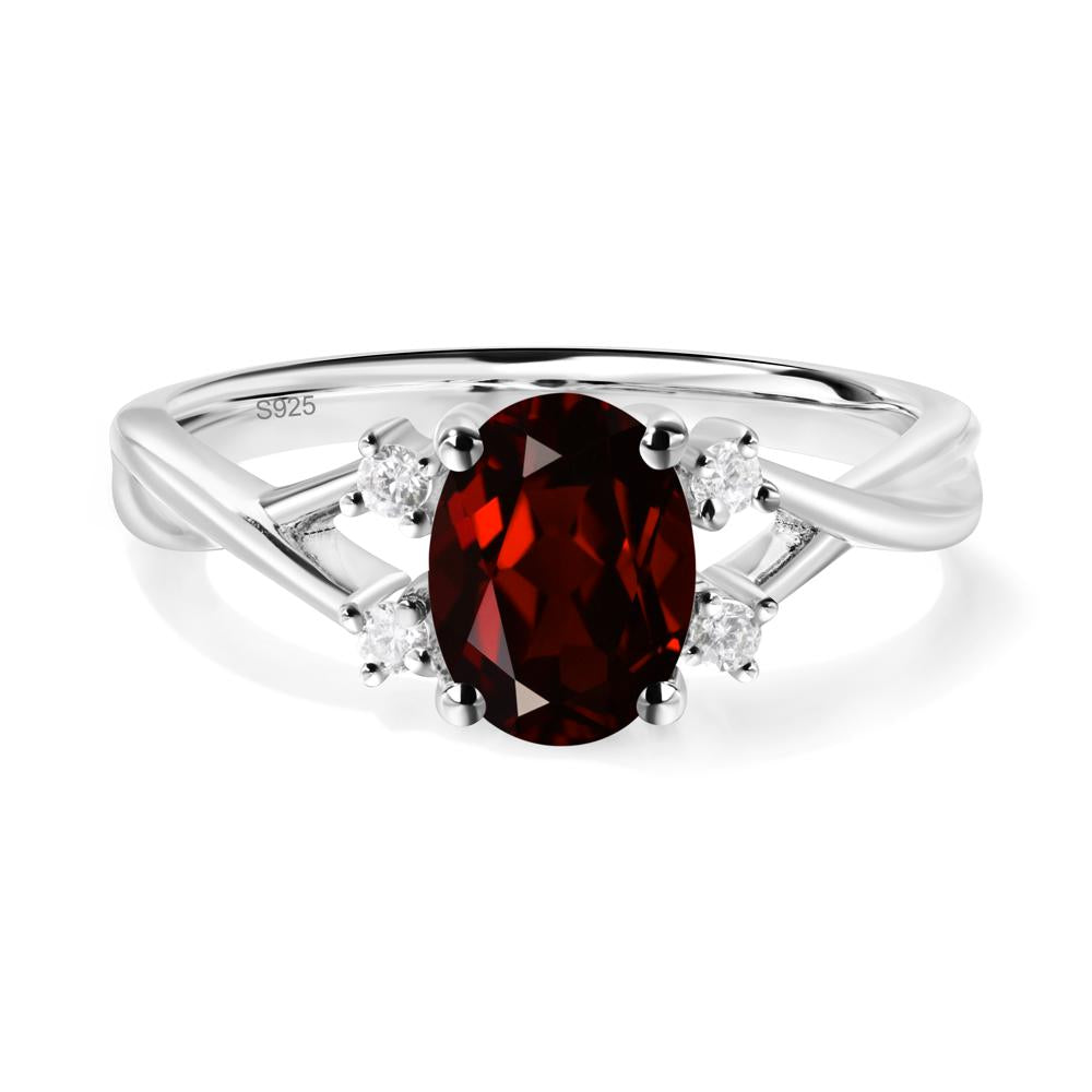 Garnet Oval Engagement Ring with Wedding Band - LUO Jewelry #metal_sterling silver