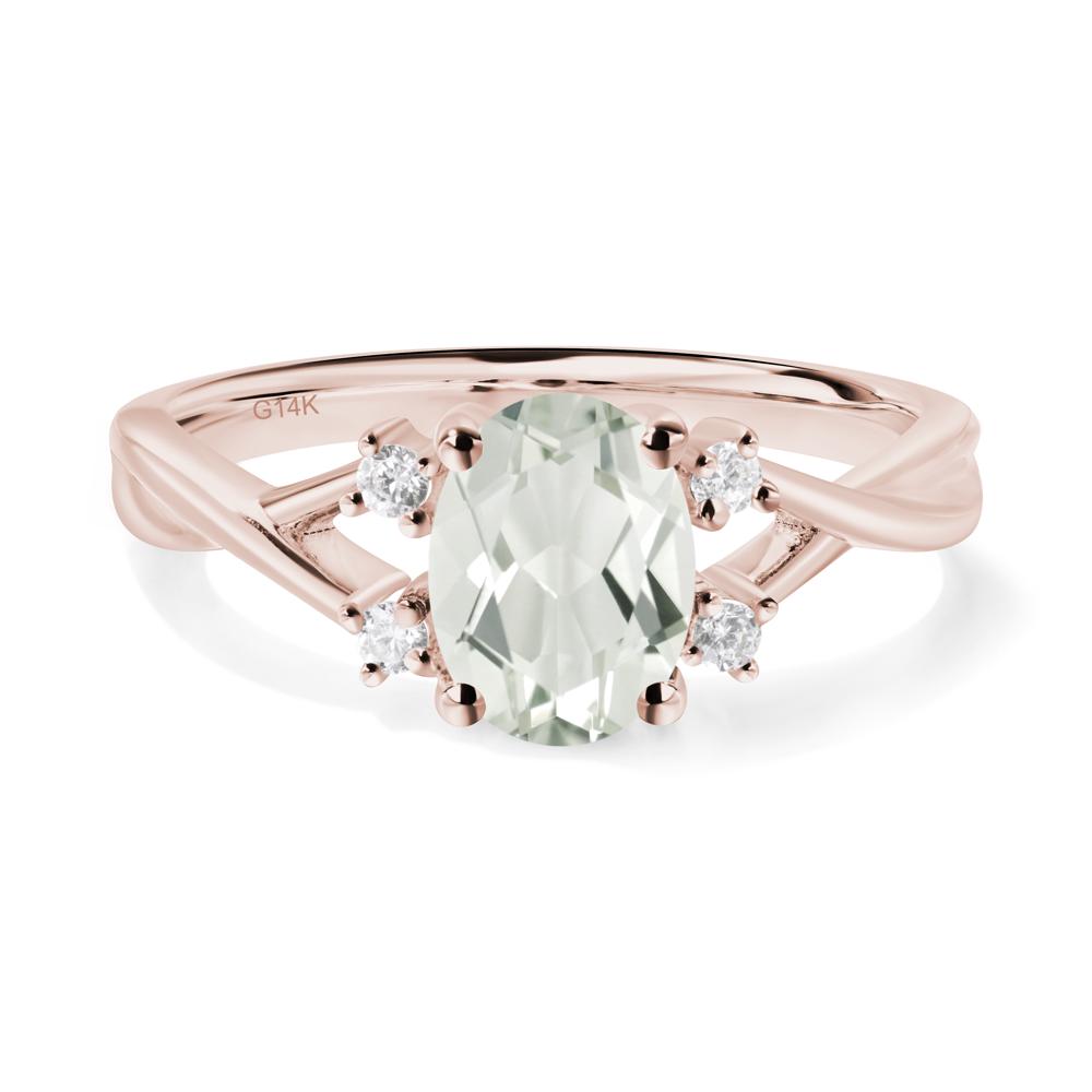 Oval Green Amethyst Wedding Ring Set - LUO Jewelry #metal_14k rose gold