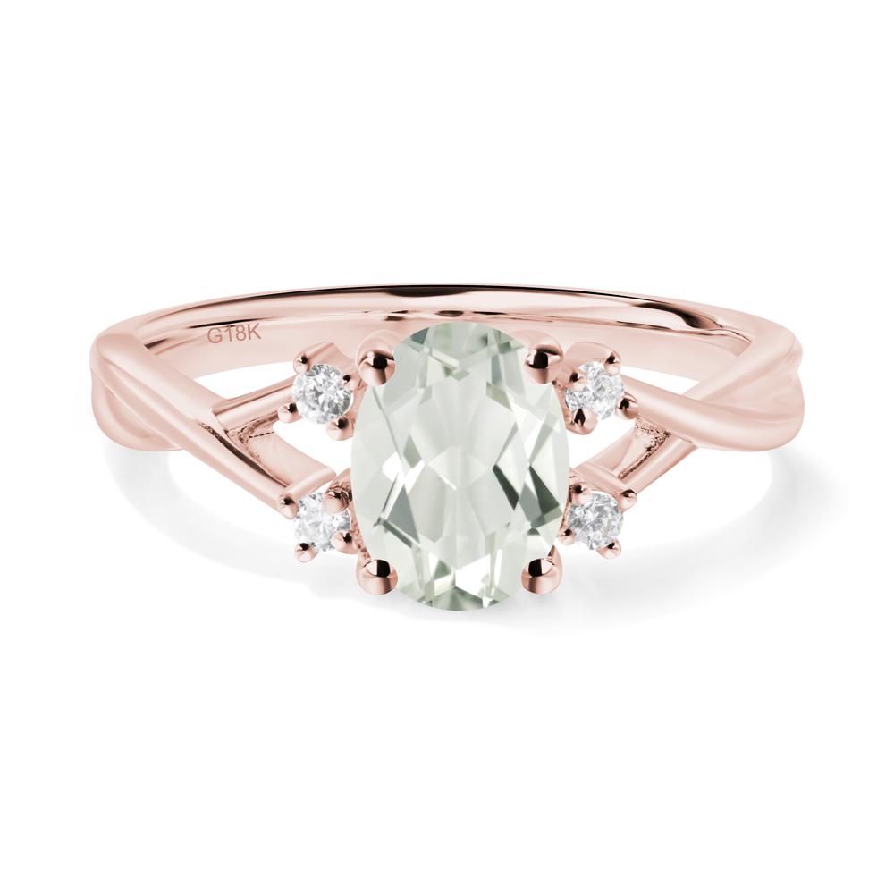 Oval Green Amethyst Wedding Ring Set - LUO Jewelry #metal_18k rose gold