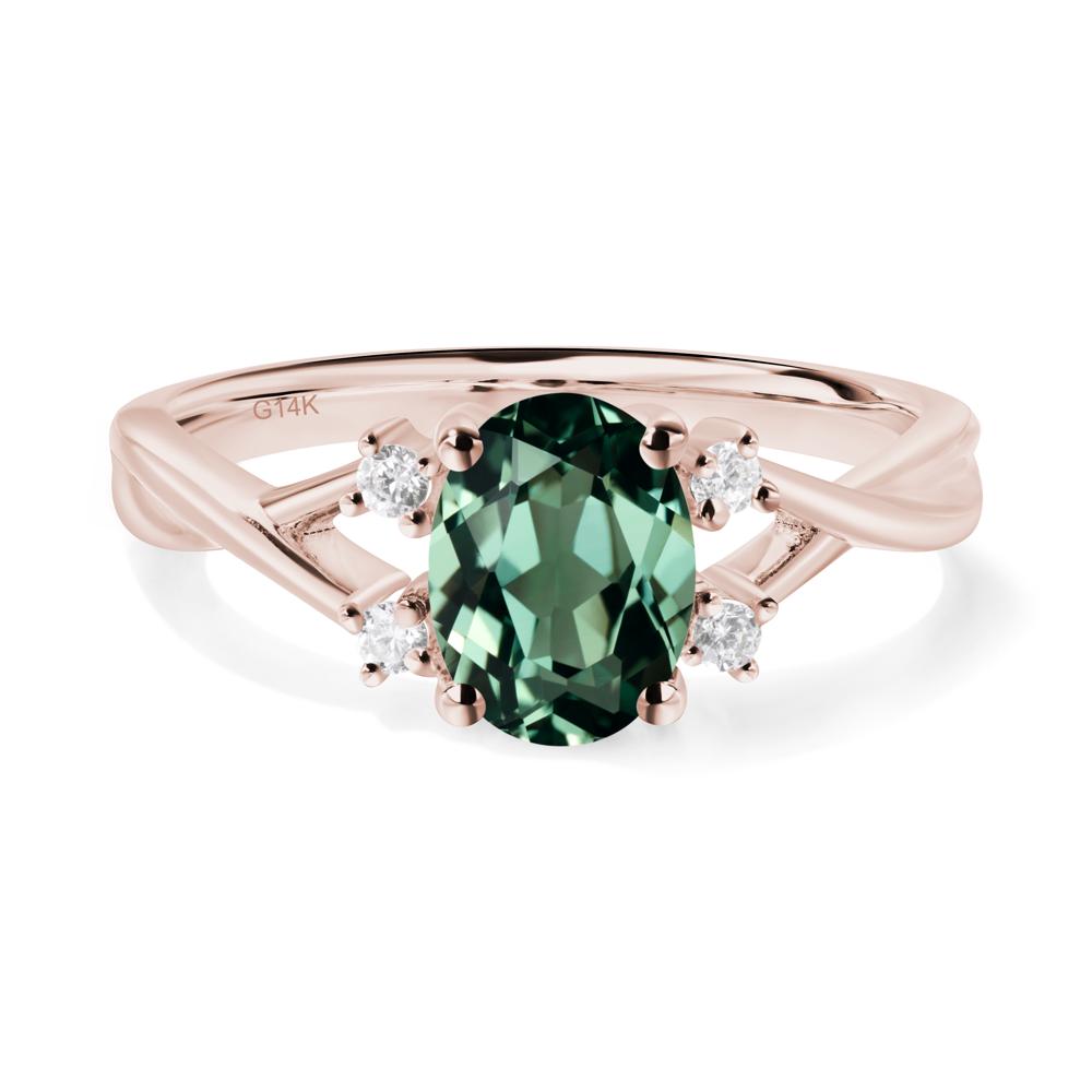 Green Sapphire Oval Engagement Ring with Wedding Band - LUO Jewelry #metal_14k rose gold