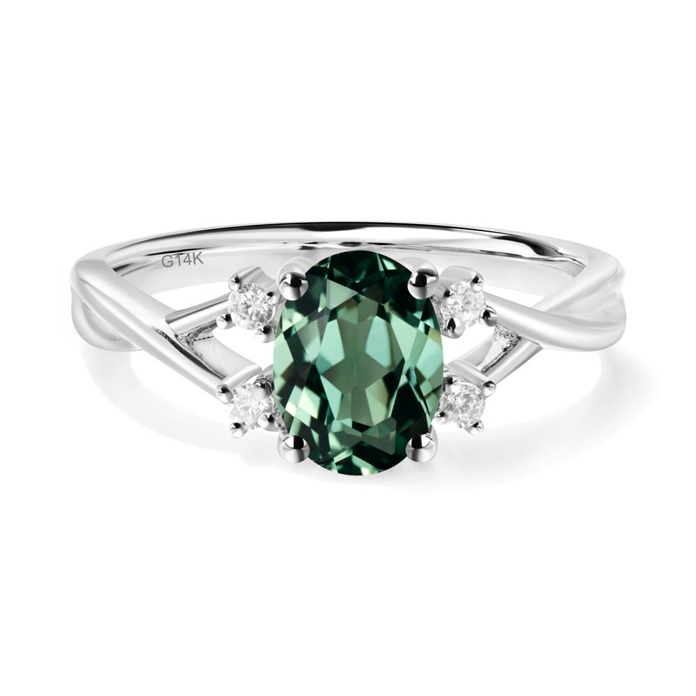 Green Sapphire Oval Engagement Ring with Wedding Band - LUO Jewelry #metal_14k white gold