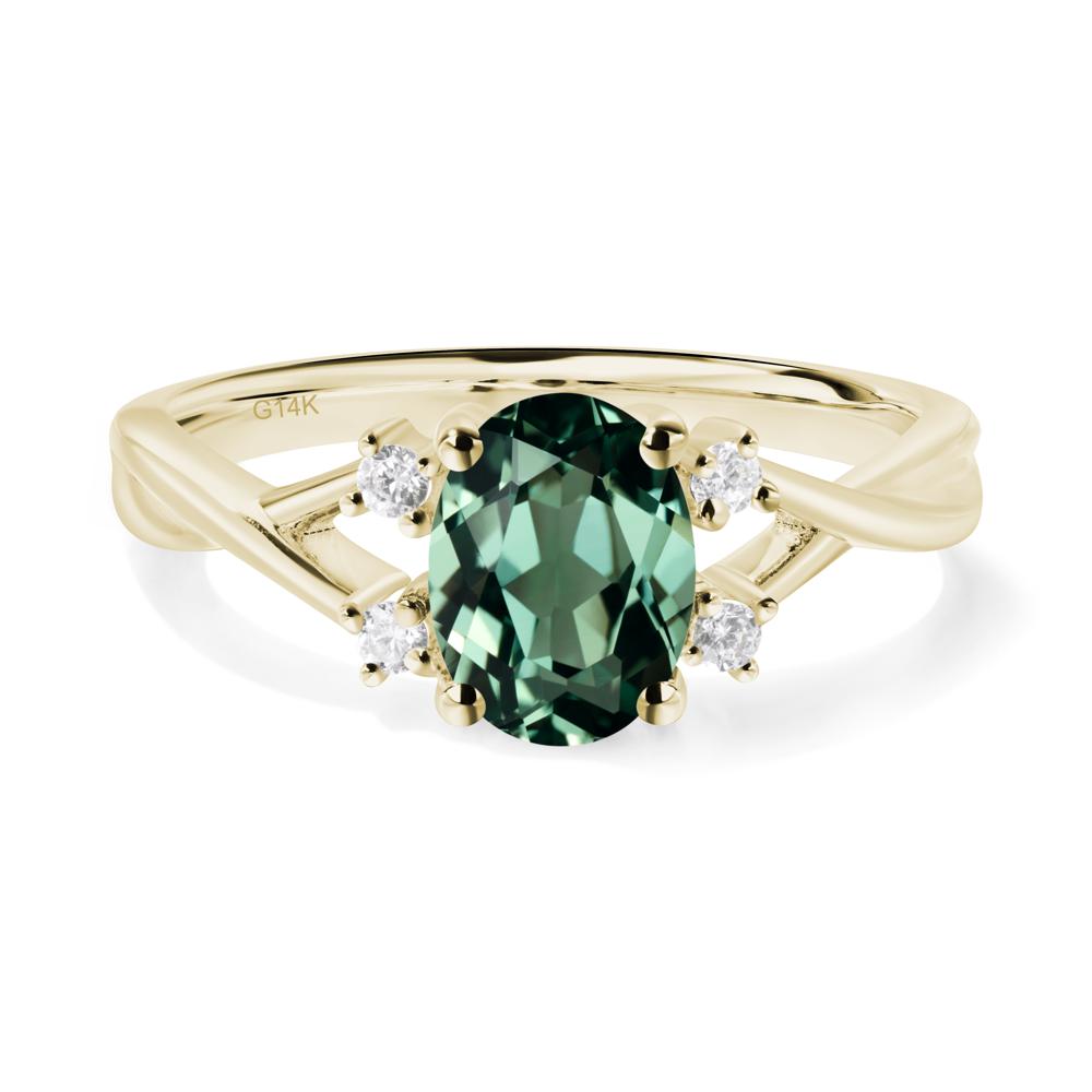 Green Sapphire Oval Engagement Ring with Wedding Band - LUO Jewelry #metal_14k yellow gold