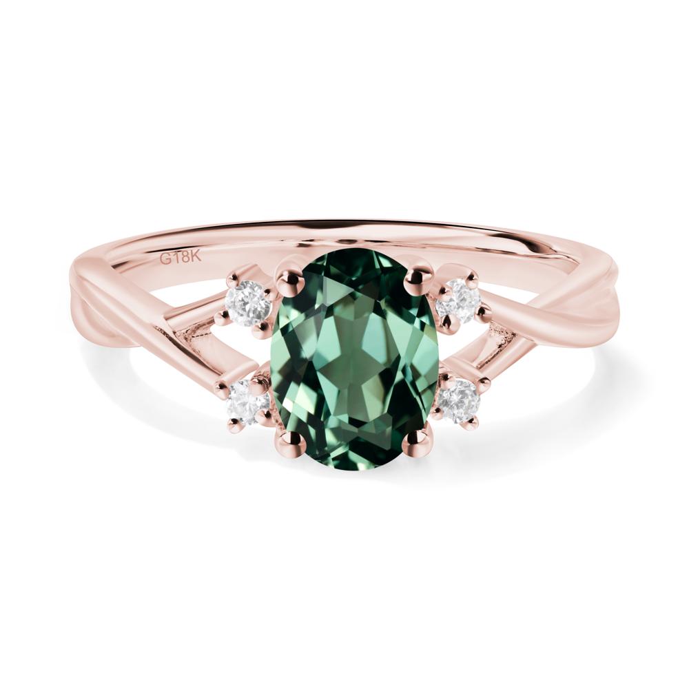 Green Sapphire Oval Engagement Ring with Wedding Band - LUO Jewelry #metal_18k rose gold