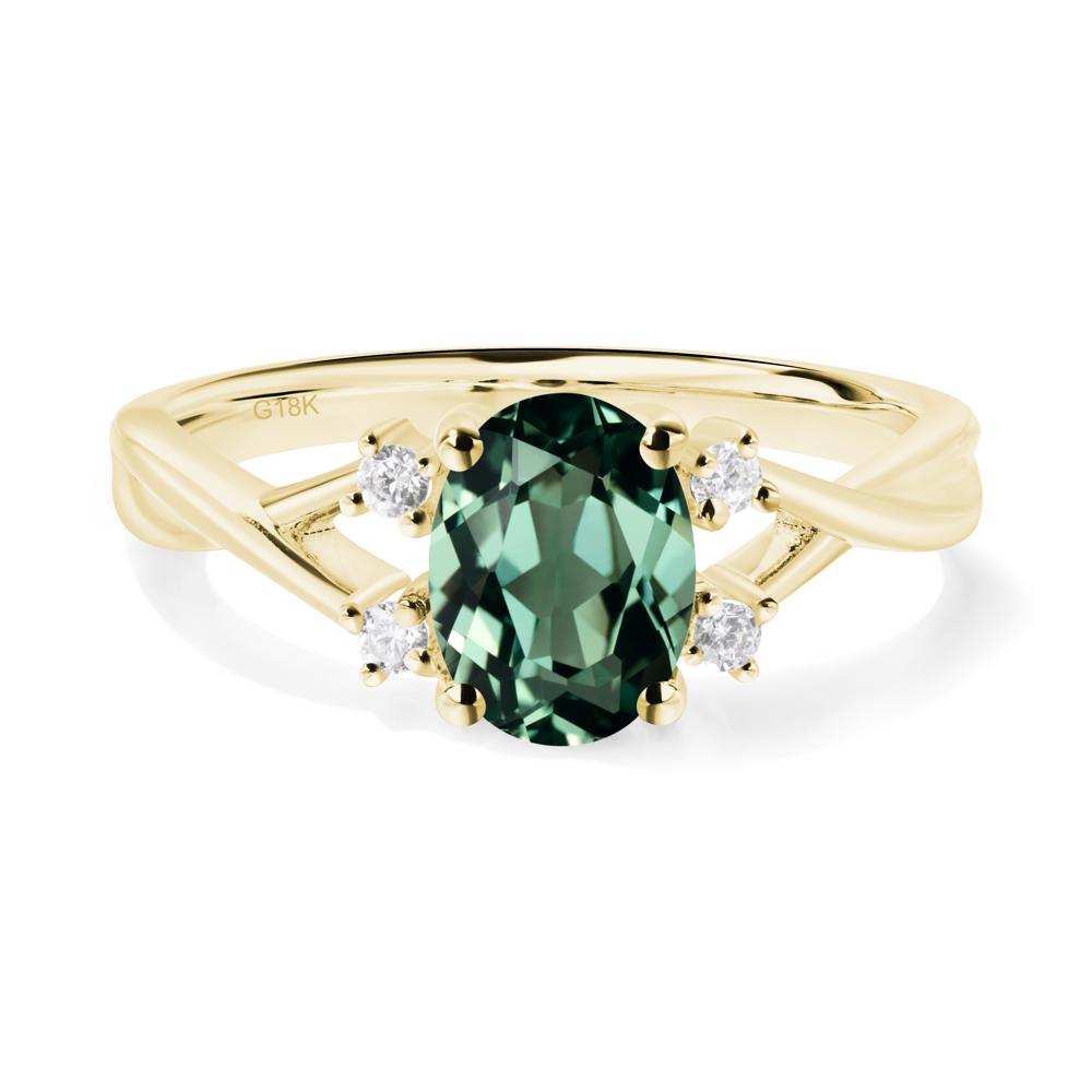 Green Sapphire Oval Engagement Ring with Wedding Band - LUO Jewelry #metal_18k yellow gold