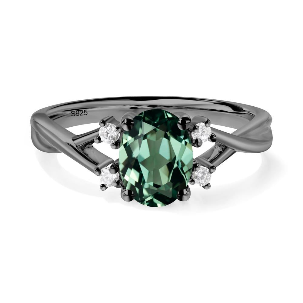 Green Sapphire Oval Engagement Ring with Wedding Band - LUO Jewelry #metal_black finish sterling silver