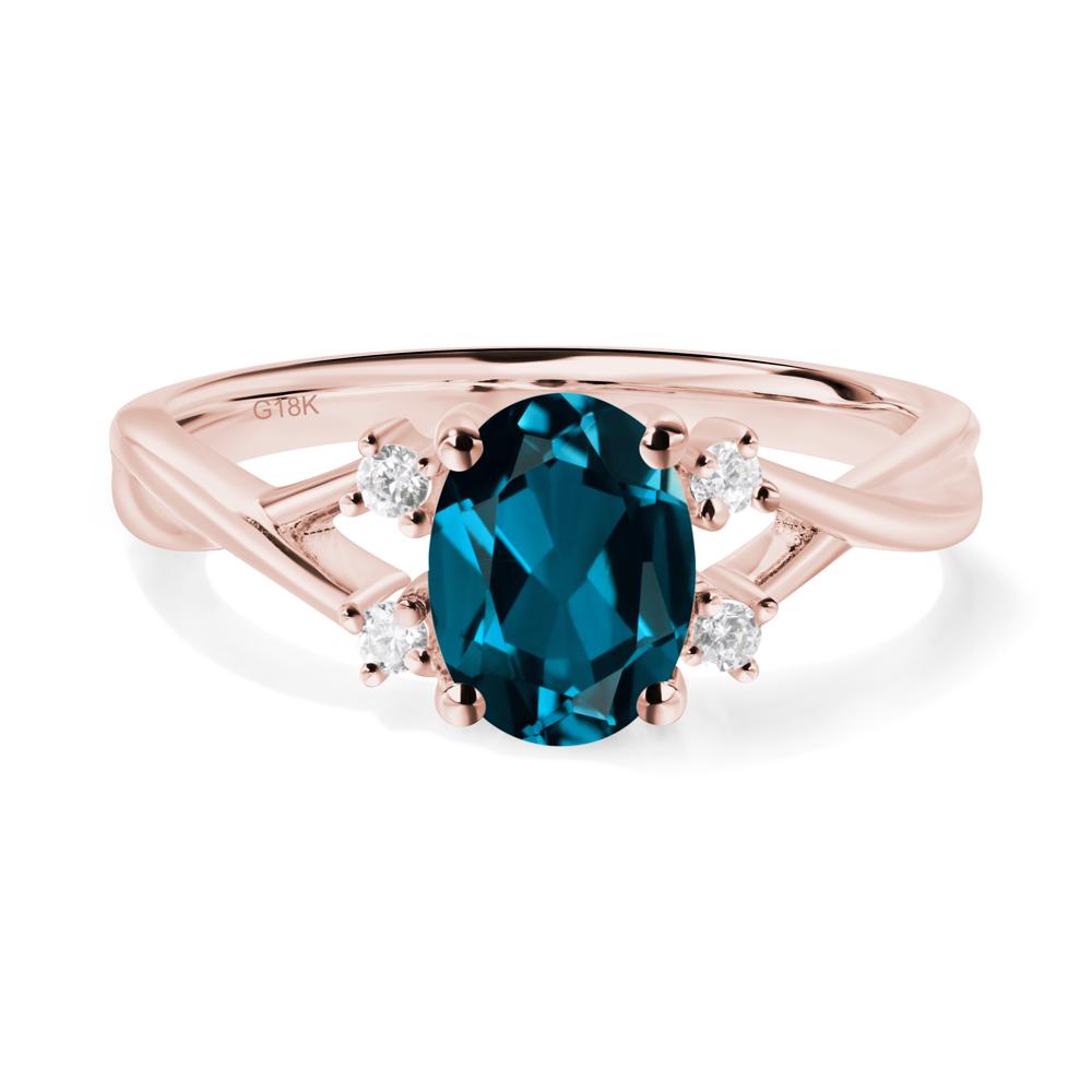 Oval London Blue Topaz Wedding Ring Set - LUO Jewelry #metal_18k rose gold