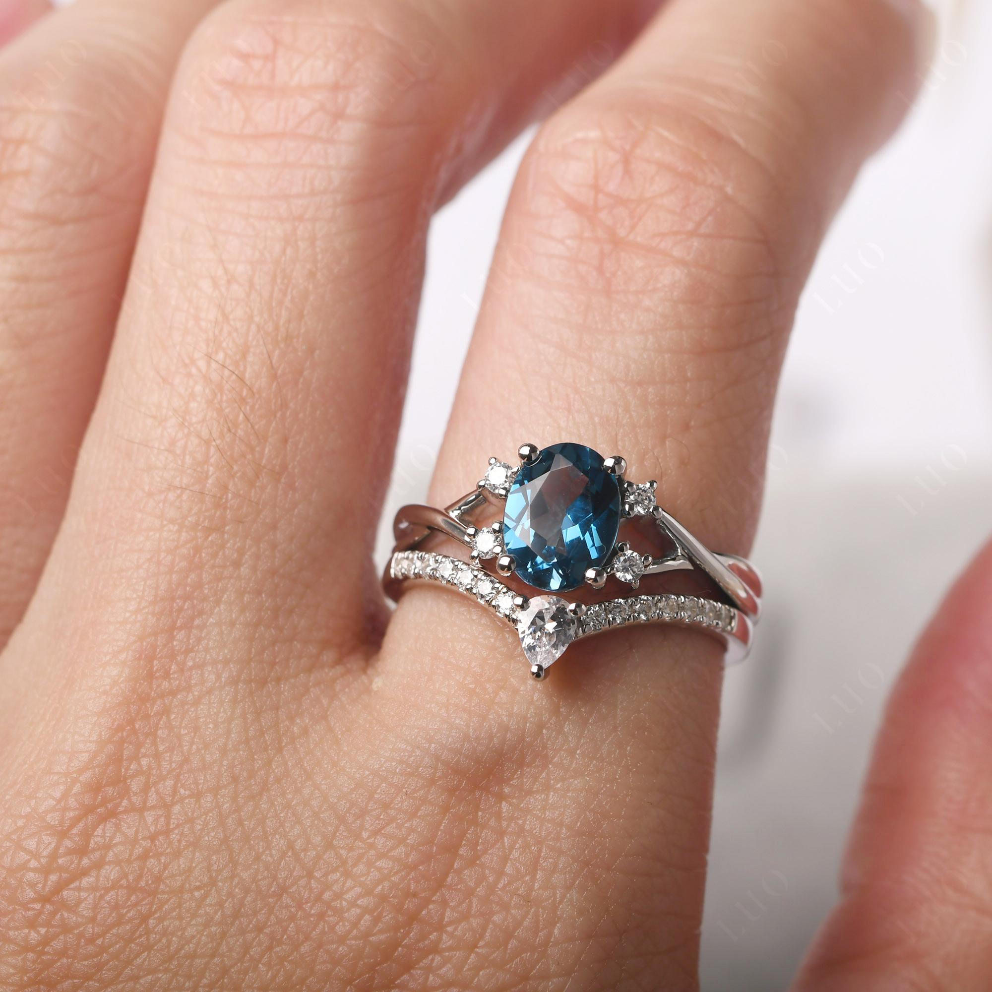 Oval London Blue Topaz Wedding Ring Set - LUO Jewelry 