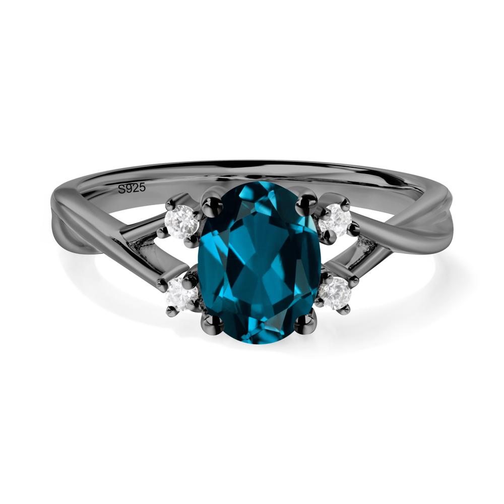 Oval London Blue Topaz Wedding Ring Set - LUO Jewelry #metal_black finish sterling silver