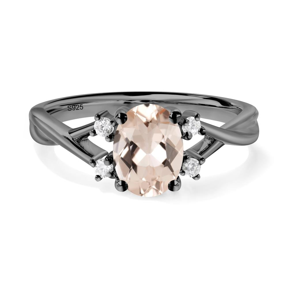 Morganite Oval Engagement Ring with Wedding Band - LUO Jewelry #metal_black finish sterling silver