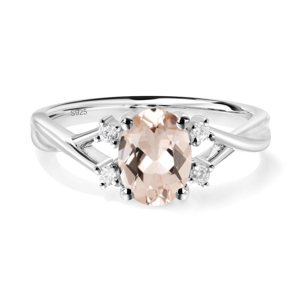 Morganite Oval Engagement Ring with Wedding Band - LUO Jewelry #metal_sterling silver