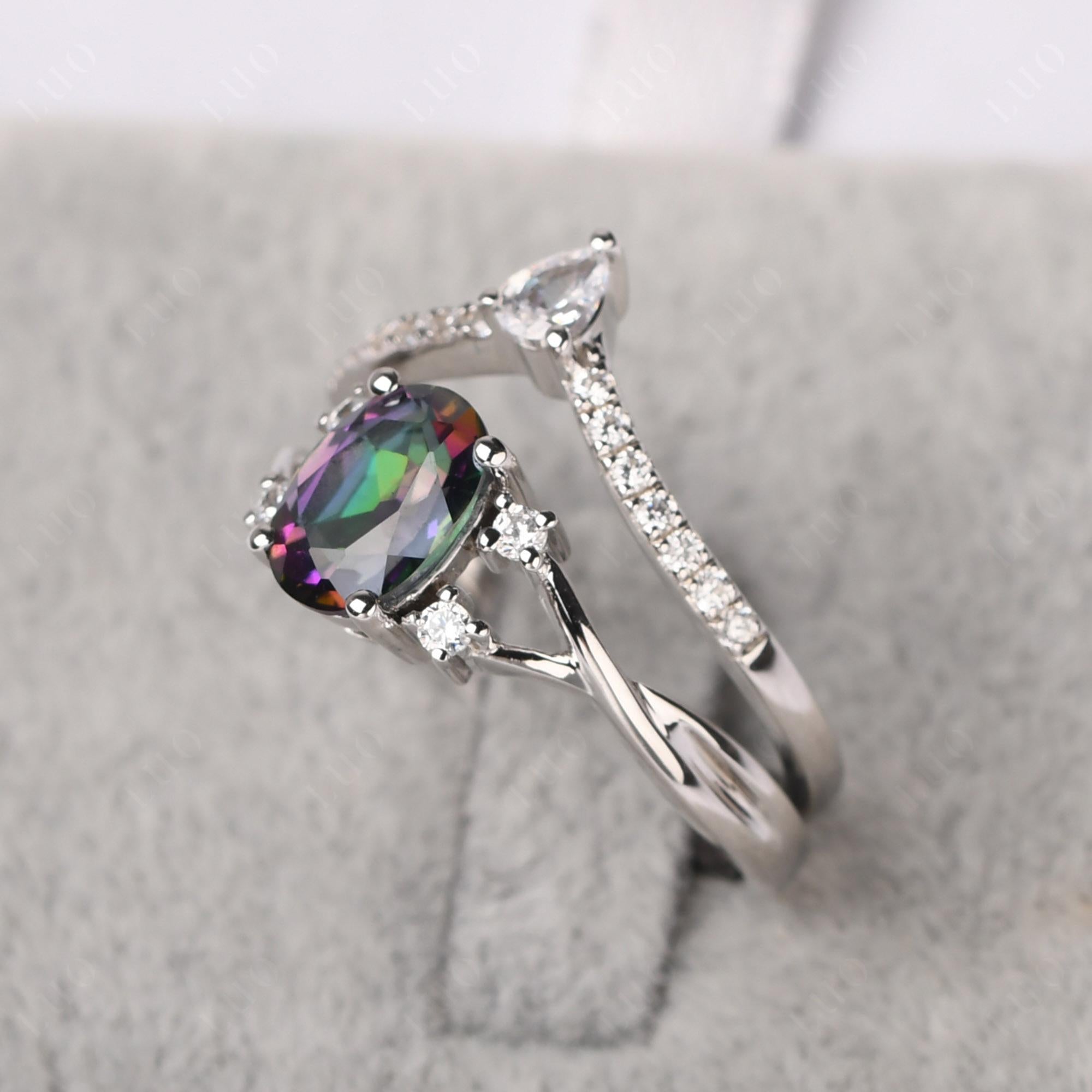 Oval Mystic Topaz Wedding Ring Set - LUO Jewelry 