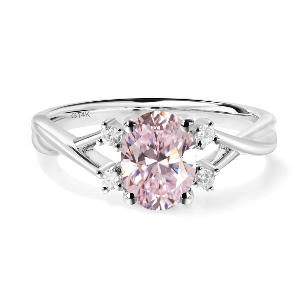 Pink Cubic Zirconia Oval Engagement Ring with Wedding Band - LUO Jewelry #metal_14k white gold