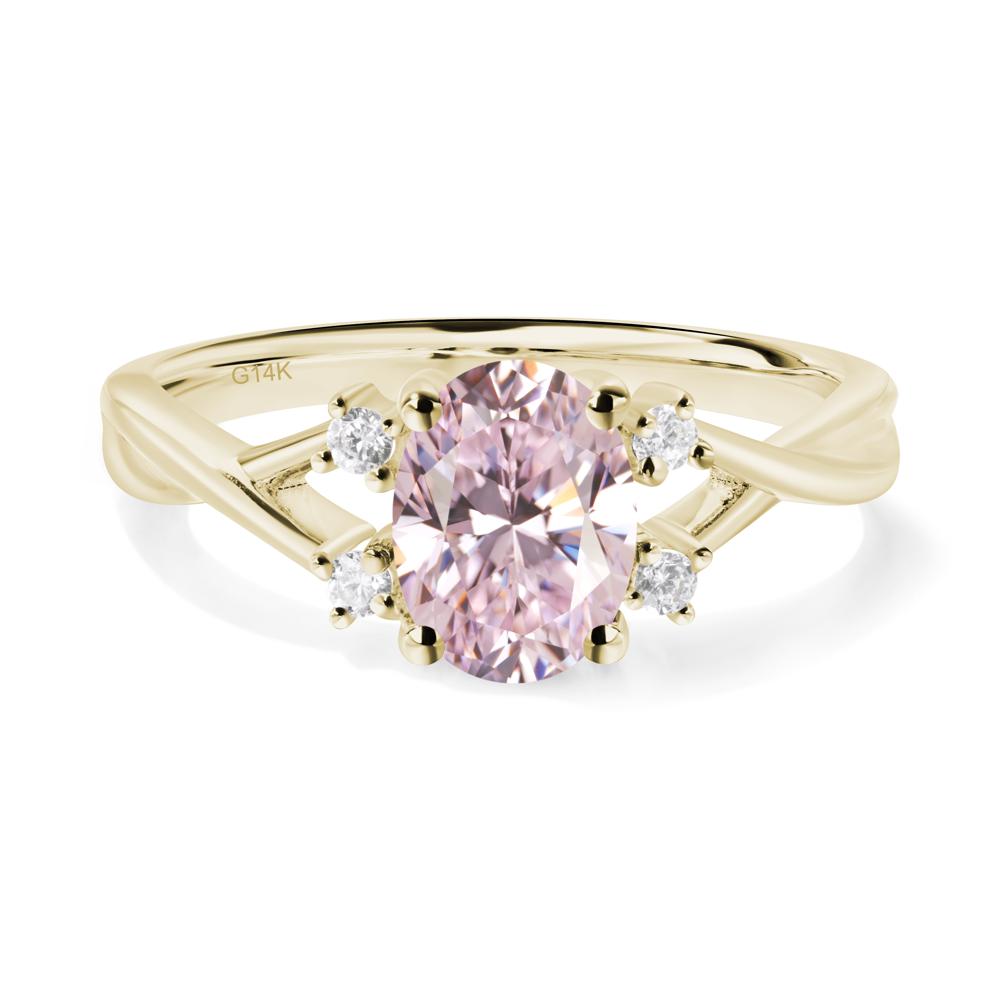 Pink Cubic Zirconia Oval Engagement Ring with Wedding Band - LUO Jewelry #metal_14k yellow gold