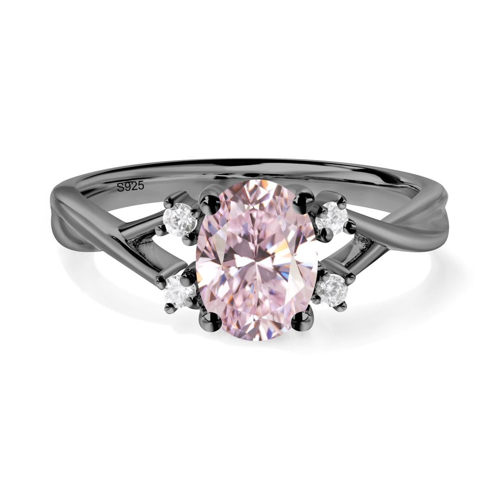 Pink Cubic Zirconia Oval Engagement Ring with Wedding Band - LUO Jewelry #metal_black finish sterling silver