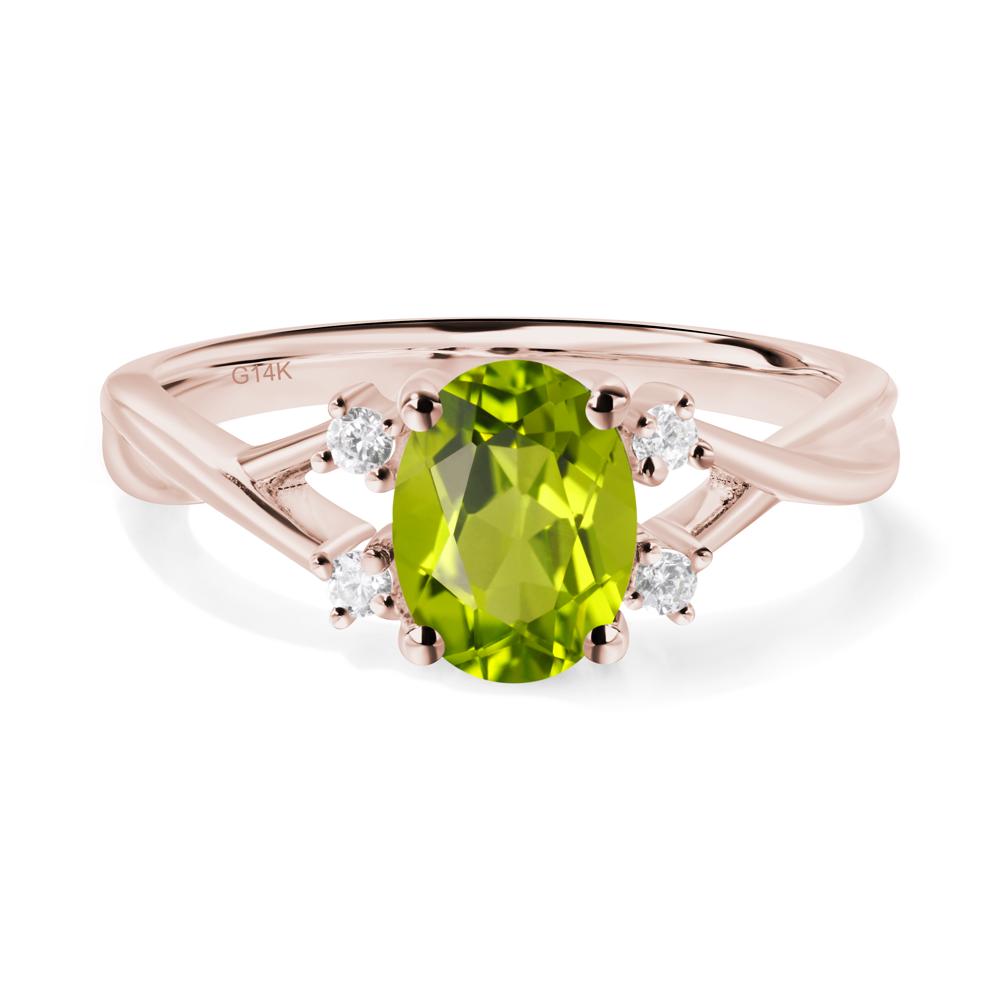 Oval Peridot Wedding Ring Set - LUO Jewelry #metal_14k rose gold