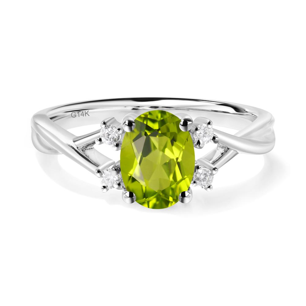 Oval Peridot Wedding Ring Set - LUO Jewelry #metal_14k white gold