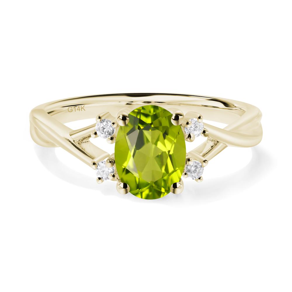 Oval Peridot Wedding Ring Set - LUO Jewelry #metal_14k yellow gold