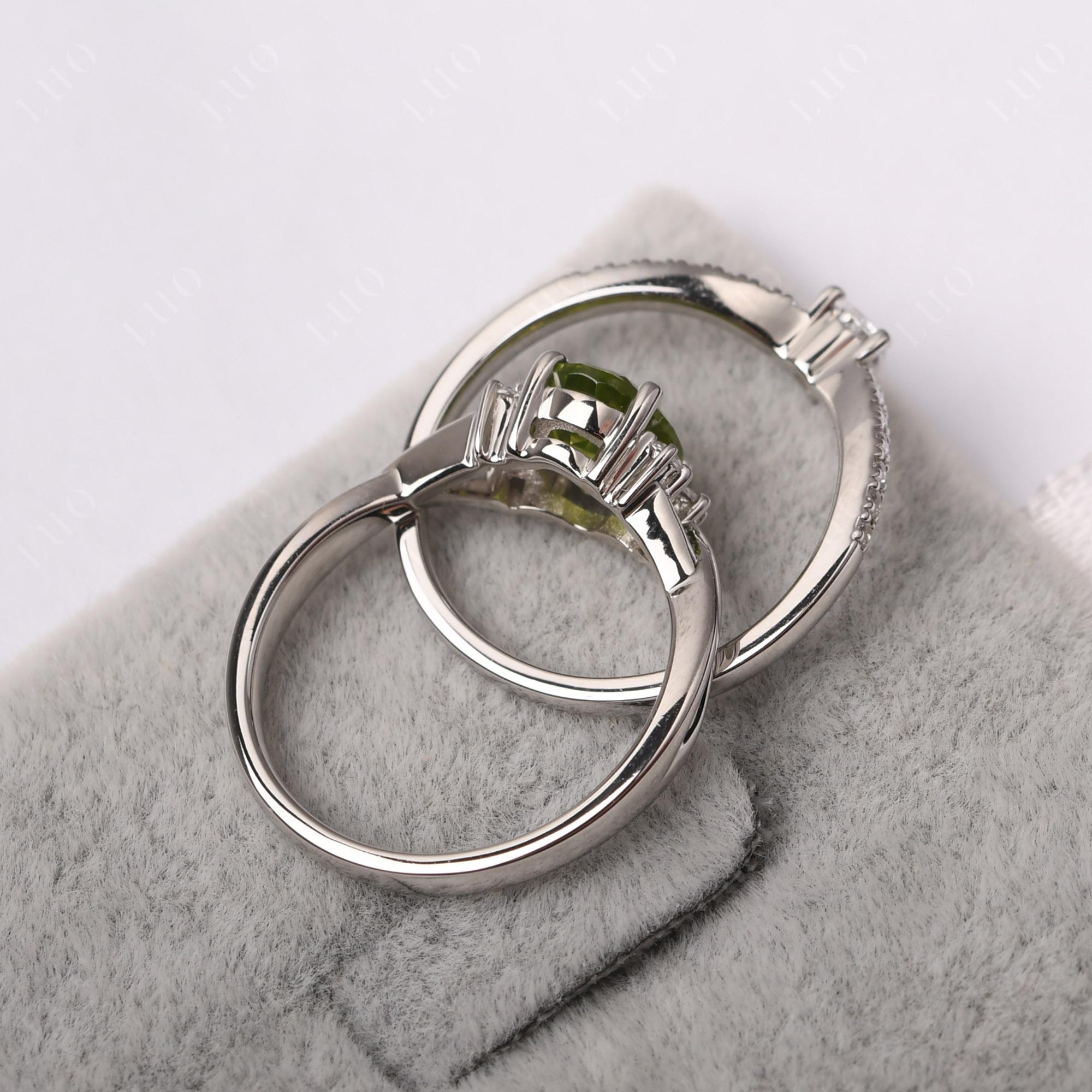 Oval Peridot Wedding Ring Set - LUO Jewelry 