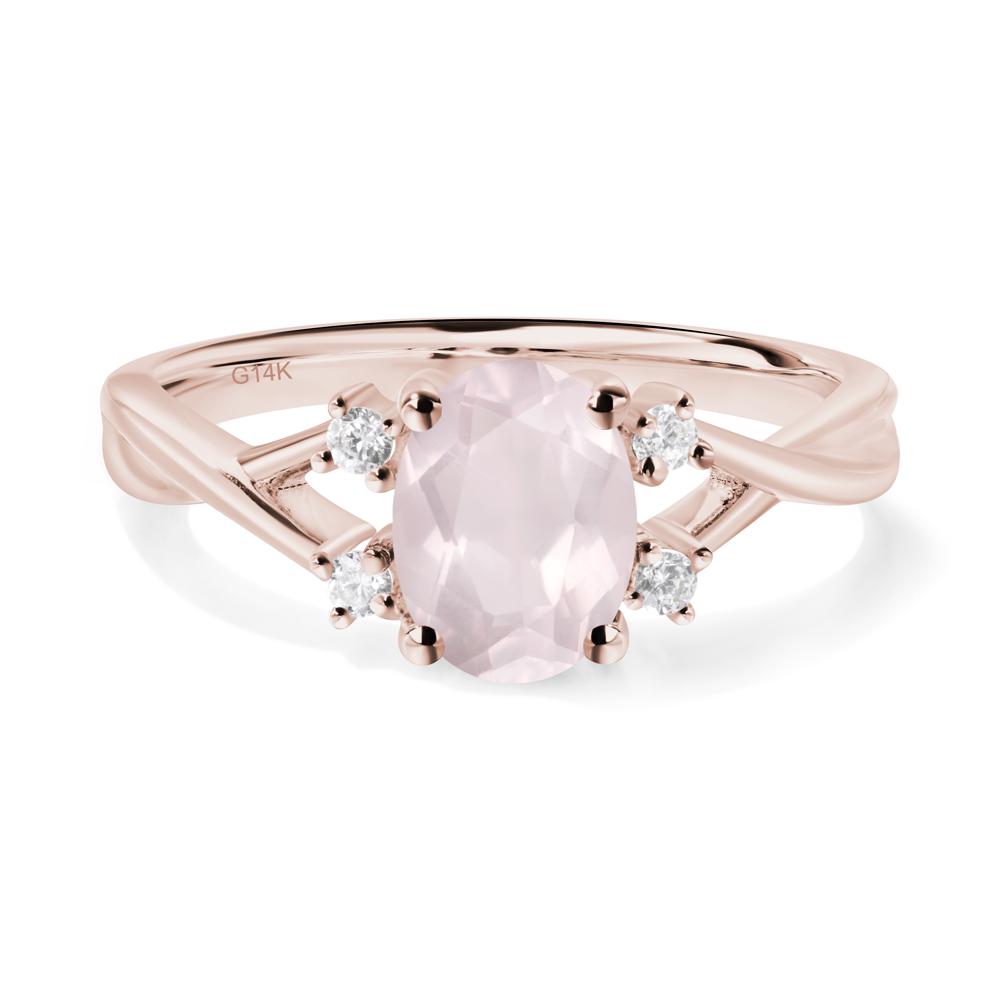 Rose Quartz Oval Engagement Ring with Wedding Band - LUO Jewelry #metal_14k rose gold