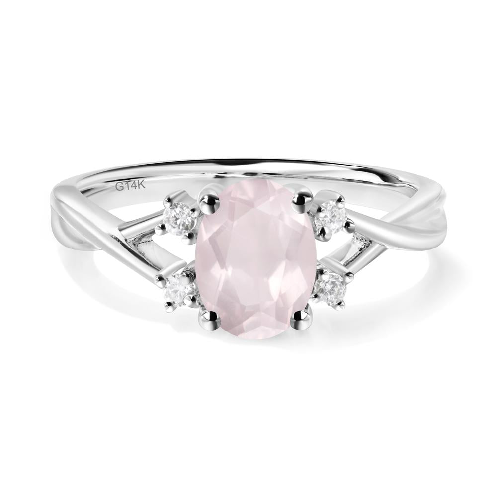 Rose Quartz Oval Engagement Ring with Wedding Band - LUO Jewelry #metal_14k white gold