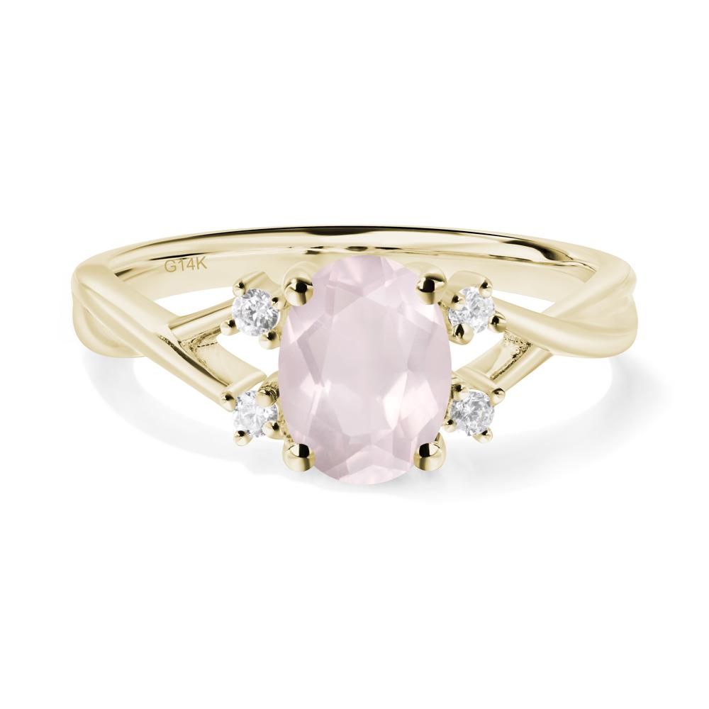 Rose Quartz Oval Engagement Ring with Wedding Band - LUO Jewelry #metal_14k yellow gold