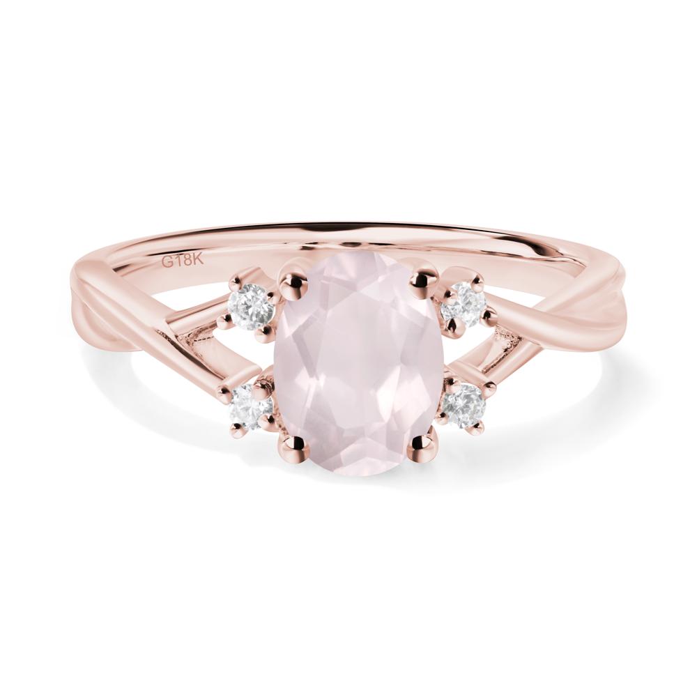 Rose Quartz Oval Engagement Ring with Wedding Band - LUO Jewelry #metal_18k rose gold