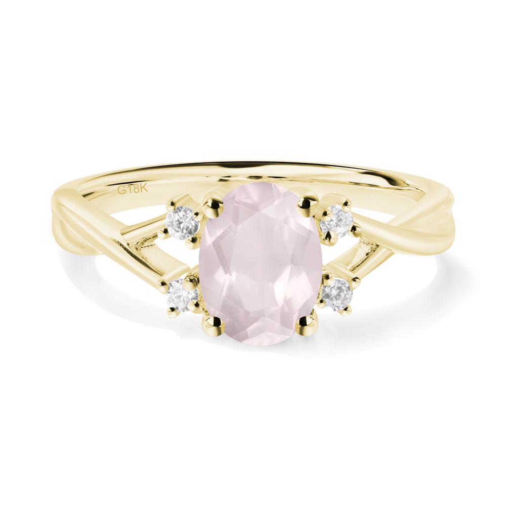 Rose Quartz Oval Engagement Ring with Wedding Band - LUO Jewelry #metal_18k yellow gold