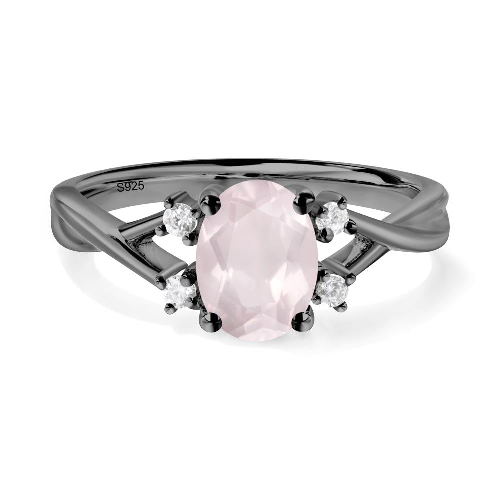 Rose Quartz Oval Engagement Ring with Wedding Band - LUO Jewelry #metal_black finish sterling silver