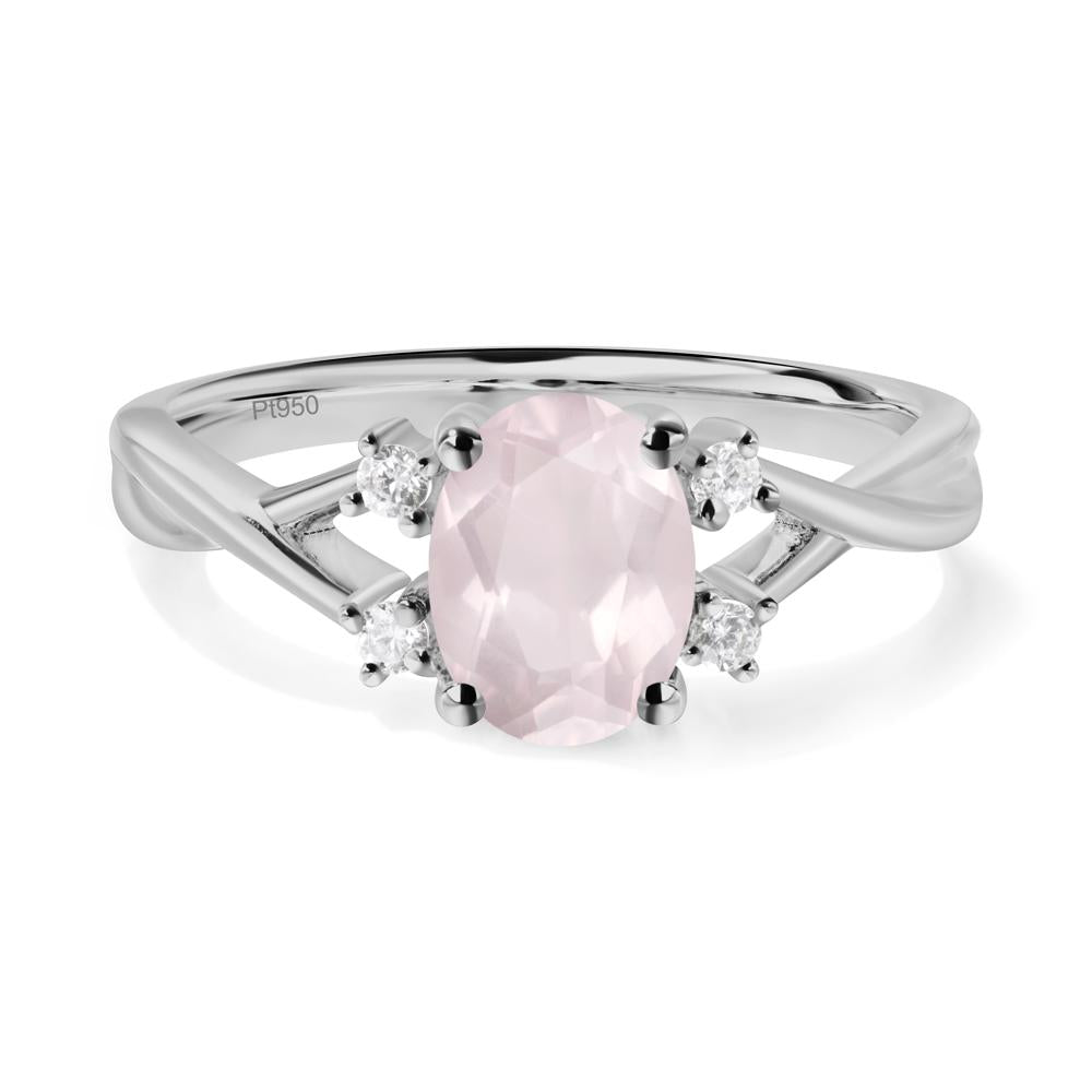 Rose Quartz Oval Engagement Ring with Wedding Band - LUO Jewelry #metal_platinum