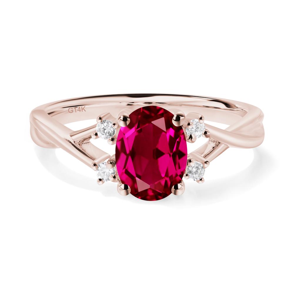 Oval Ruby Wedding Ring Set - LUO Jewelry #metal_14k rose gold