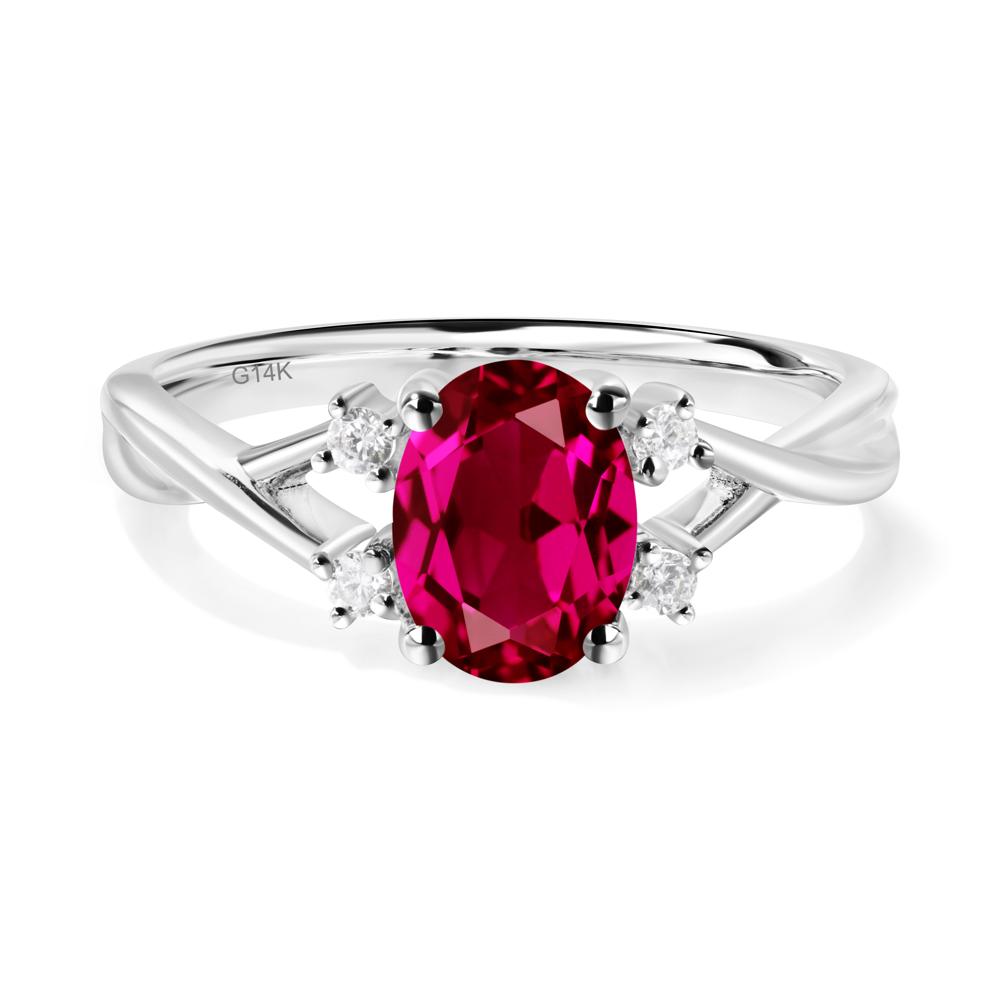 Oval Ruby Wedding Ring Set - LUO Jewelry #metal_14k white gold