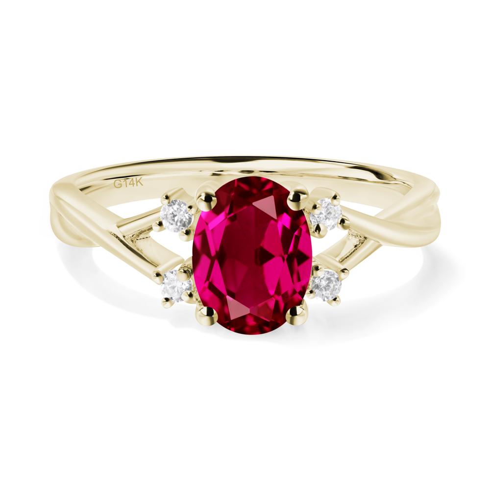 Oval Ruby Wedding Ring Set - LUO Jewelry #metal_14k yellow gold