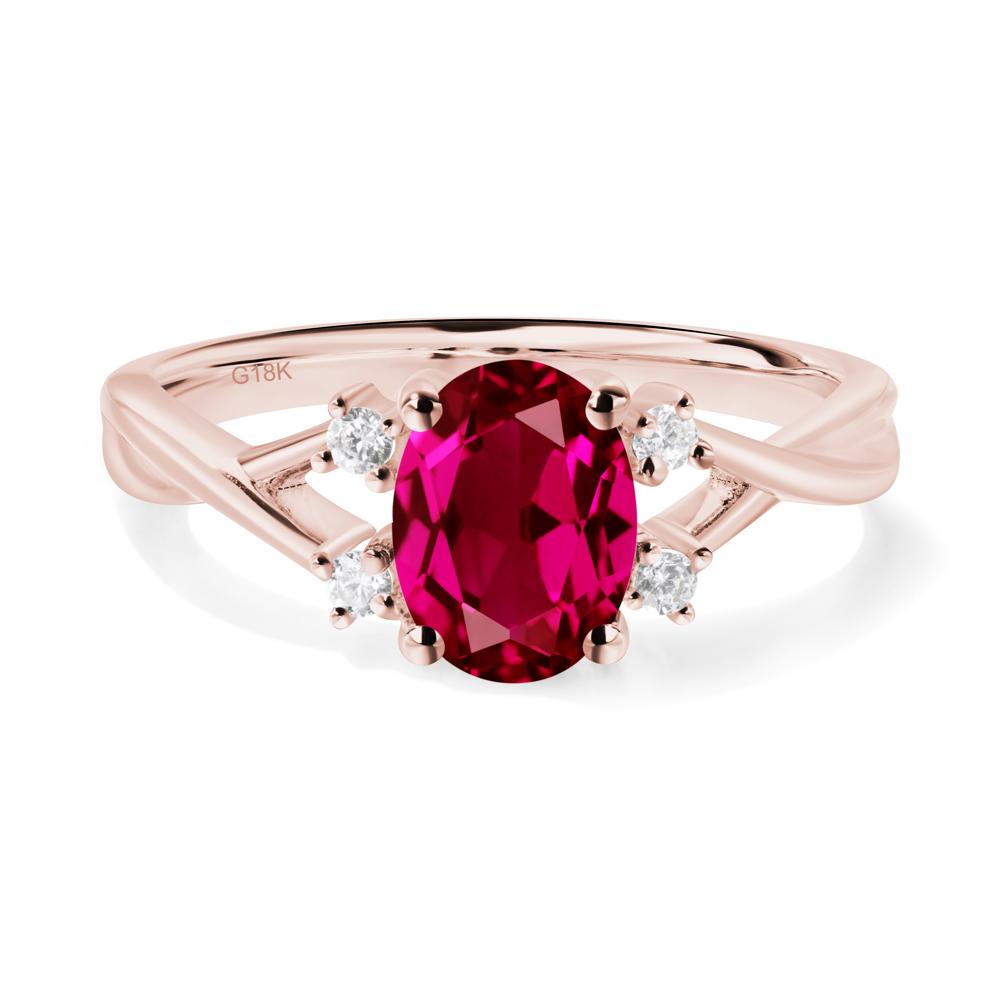 Oval Ruby Wedding Ring Set - LUO Jewelry #metal_18k rose gold